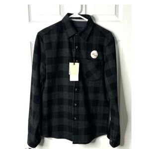 NOMAD Shirt Mens Size S Cozy Thermal Lined Check Flannel Button Up Black Grey